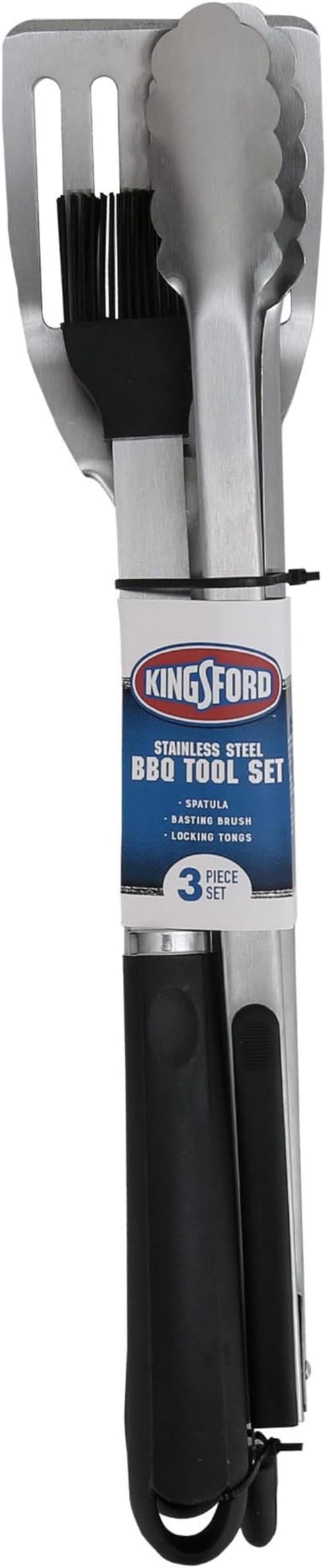 Kingsford 3-Piece Stainless Steel BBQ Tool Set with Spatula, Tongs with Rubber Grip, and Silicone Basting Brush, Rust-Resistant Grilling Tools for Outdoor Cooking, 3 Count