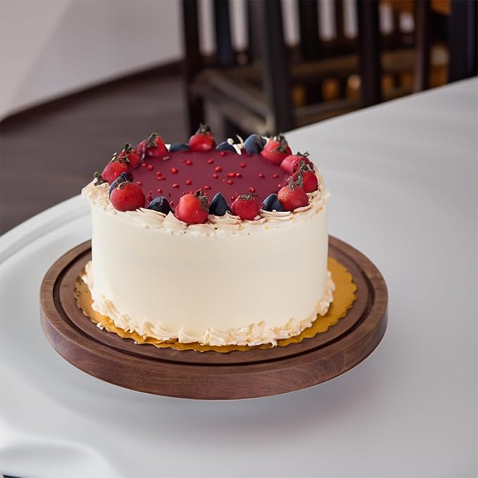 LiTY Cake Stand with Lid, Acacia Wood 12in Round Cake Holder, 2-in-1 Dessert Table Display Set & Charcuterie Board for Cheese, Chips & Dips, Nachos, Fruit Platter, Large Acrylic Cake Dome Cover