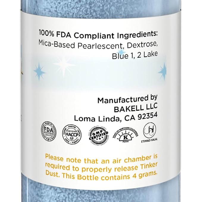 Bakell - Soft Blue Tinker Dust (4g, 1x Mini Spray Pump) Edible Glitter for Food, Desserts, and Baked goods!