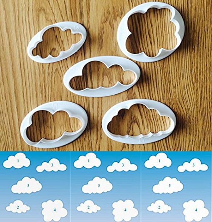 Palksky Cloud Fondant Cutter Fluffy Cloud Plastic Cookie Cutter Cake Mold Sugar Craft Mold Cake Decorating Tools(5PCS)