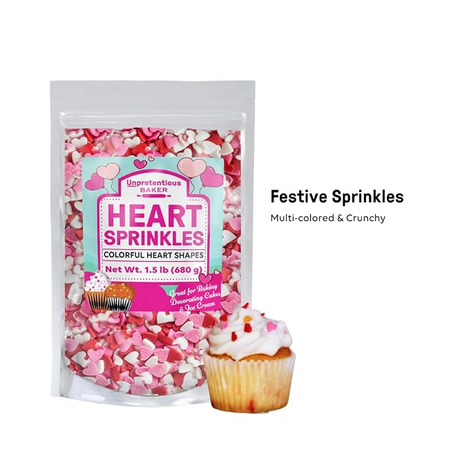 Unpretentious Heart Sprinkles, 1.5 lb, Red Pink & White Mix, Decorative & Fun, Colorful