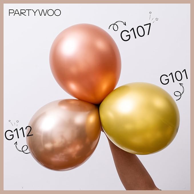 PartyWoo Metallic Rose Gold Balloons 140pcs Different Sizes of 18 12 10 5 Inch Chrome Champagne Gold Balloon Arch Kit for Birthday Anniversary Bridgerton Floral Party Decorations Rose Gold-G112