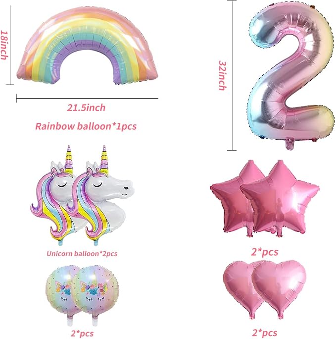 Unicorn Balloons Unicorn Birthday Party Decorations for Girls Foil Balloons Set Macaron and Rainbow Balloon Wedding Baby Shower Party Supplie (number 2)