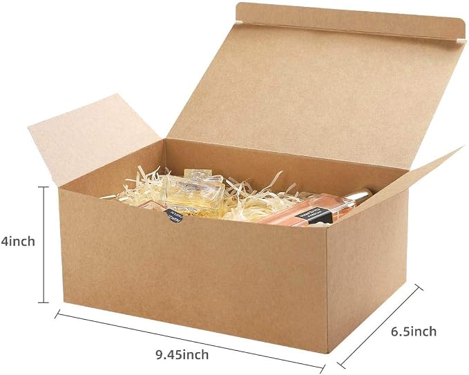 Frantis Brown Gift Boxes 9.45x6.5x4 Inches 10 Pack， Paper Gift Box with Lids for Bridesmaid Gifts, Birthday, Party, Christmas，Wedding, Crafting Cupcake Boxes, With 66 FT Twine