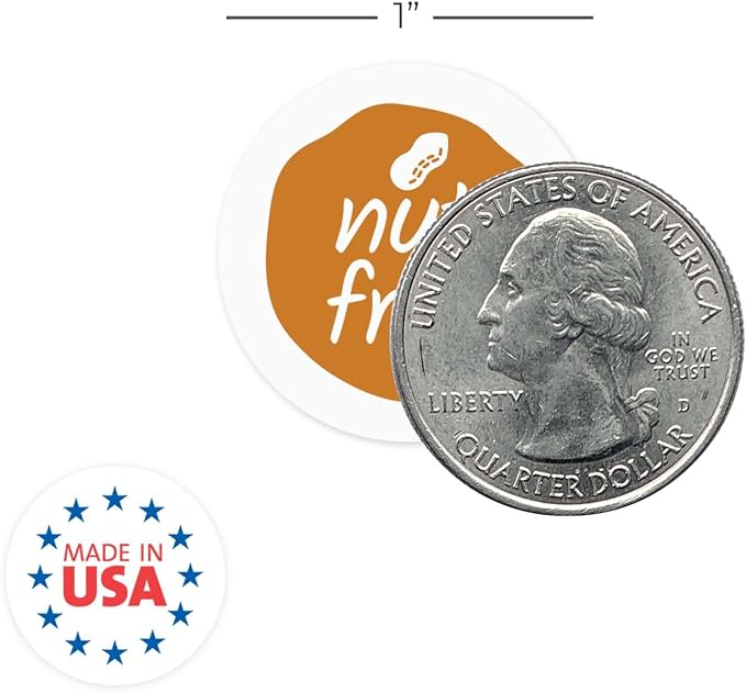 Nut Free Stickers / 500 Circle Labels/Small 1" Round Food Seals/Modern Peanut Allergy Design/Made in The USA