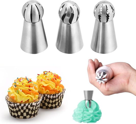 Stainless Steel Extra Large Piping Icing Tips, Russian Frosting Tip Nozzle Set, Cake Decorating Tool for Box Cake, Cupcake, Sugarcraft Decorating, 3 Pcs