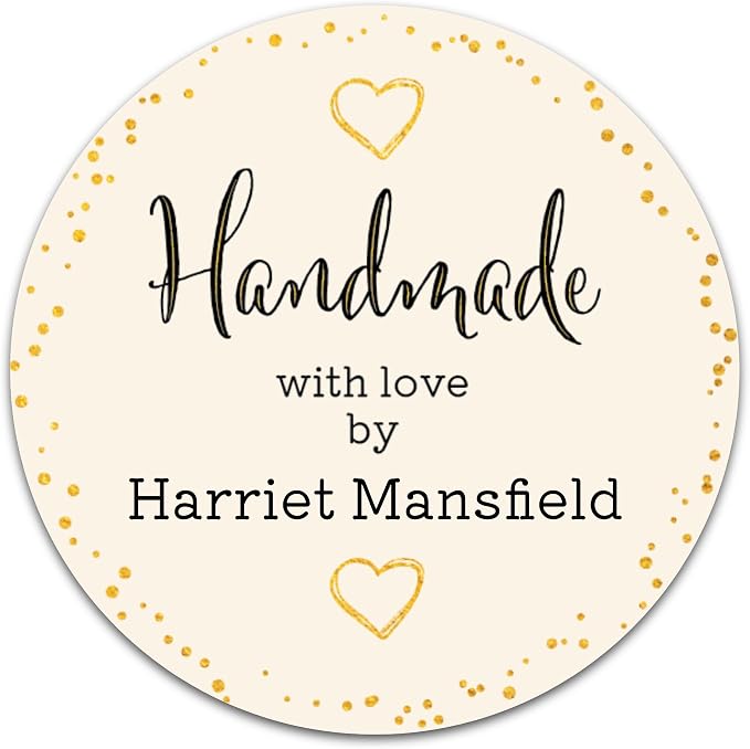 Personalized Handmade with Love Stickers – Custom 2" Round Packaging Labels for Small Business Orders, Gifts, Boxes & Envelopes (50–1000 Stickers) (Gilded Lettering)