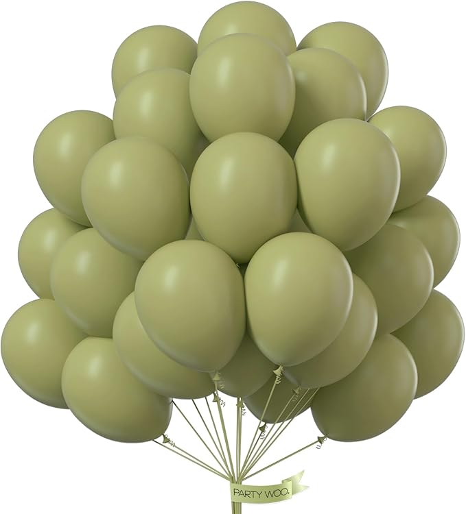 PartyWoo Sage Green Balloons 100pcs 12 Inch Olive Boho Green Latex Helium Balloons for Birthday Baby Shower Graduation Wedding Dinosaur Jungle Golf Football Baseball Theme Party Decorations Green-F11
