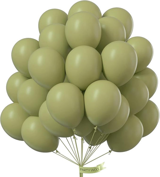 PartyWoo Sage Green Balloons 100pcs 12 Inch Olive Boho Green Latex Helium Balloons for Birthday Baby Shower Graduation Wedding Dinosaur Jungle Golf Football Baseball Theme Party Decorations Green-F11
