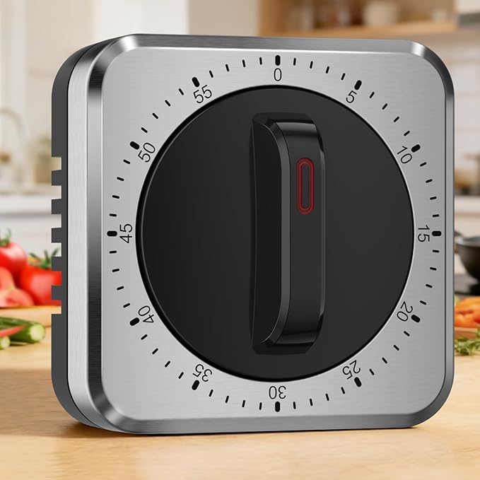Mechanical Kitchen Timer with Magnet: Wind Up Cooking Timer Clock with Loud Alarm, Kitchen Timers for Cooking, No Battery Manual Food Timer for Baking, BBQ, Seniors & Daily Reminders