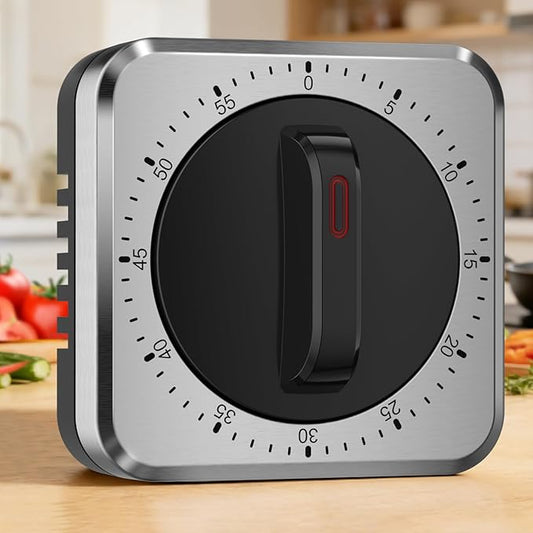 Mechanical Kitchen Timer with Magnet: Wind Up Cooking Timer Clock with Loud Alarm, Kitchen Timers for Cooking, No Battery Manual Food Timer for Baking, BBQ, Seniors & Daily Reminders