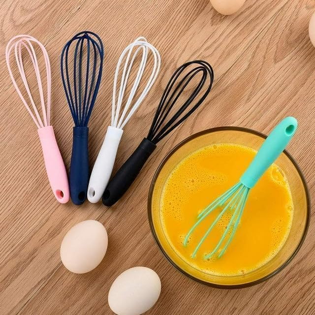 Mini Silicone Whisk Set - Egg Beater and Blender for Baking and Cooking, 6.7 Inch Compact Design with Ergonomic Handle, Dishwasher Kitchen Utensils (White)