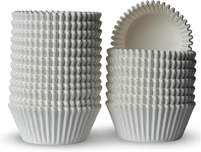 200 Paper Cupcake Liners, Muffin Liners or Baking Cups for Desserts, Muffins, Cupcakes and More Treats; Grease Proof, No Smell, Food Grade, Nut Serving Containers (White)