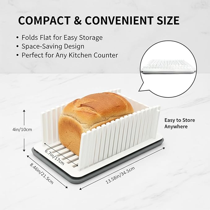 New Upgrade Bread Slicer for Homemade Bread, Bread Slicing Guide Adjustable Width, Foldable and Compact Cutting Guide with Crumb Tray, Suitability for Homemade Bread, Bagels, Cakes