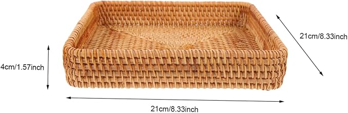 Zerodeko Rattan Storage Basket Handmade Woven Organizer for Fruits and Vegetables Uncovered Rattan Baskets for Home Decor and Sundries Storage