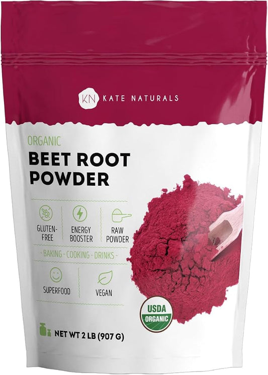 Kate Naturals Organic Beet Root Powder for Smoothies, Baking & Juice. Raw Beetroot Superfood & Natural Red Food Coloring (2lb, Non-GMO, Earthy Flavor)