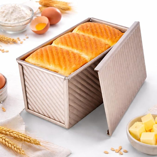 SUNCITY SUNCTY Pullman Loaf Pan with Lid, 1 lb Dough Capacity Non-Stick Bakeware for Baking Bread, Gold Toast Box Mold with Cover, 8.5 x 4.7 x 4.3 Inch