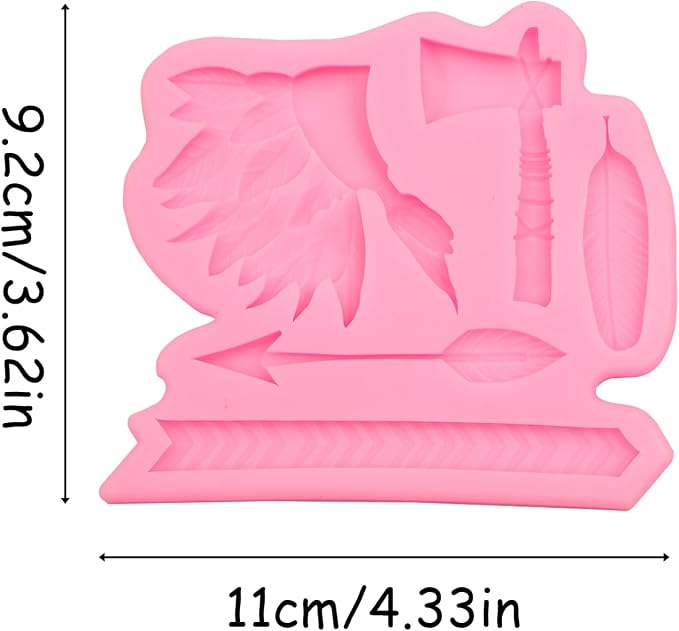 Native American Western Indians Axe Feather Arrow Fondant Mold 1 Pcs for Cake Decoration Candy Sugar Cupcake Topper Cake Polymer Clay Crafts Epoxy Resin