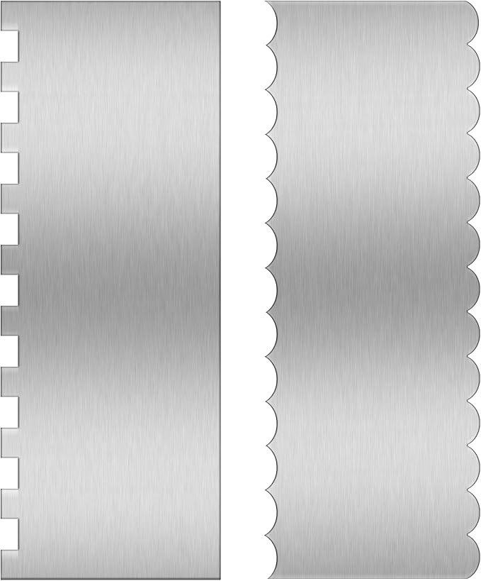 9 Inch Stainless Steel Cake Scraper Set Metal Cake Scraper Large Double Sided Patterned Stripe Edge Smoother for Mousse, Cream Decoration (2)