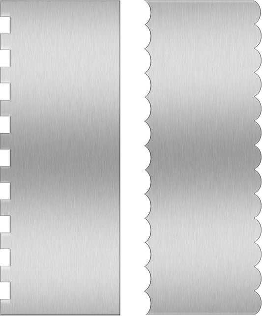 9 Inch Stainless Steel Cake Scraper Set Metal Cake Scraper Large Double Sided Patterned Stripe Edge Smoother for Mousse, Cream Decoration (2)