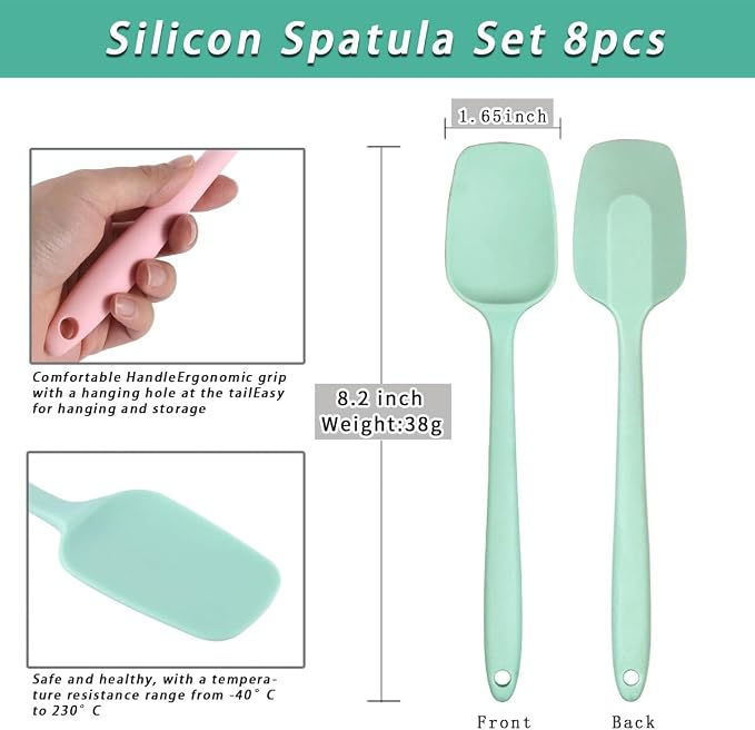8 PCS,8.2Inch Silicone Spatulas Rubber Spatula Small Spatula Baking Mini Spatula Mixing Tool for Nonstick Cookware (8Pcs 4 Colors)