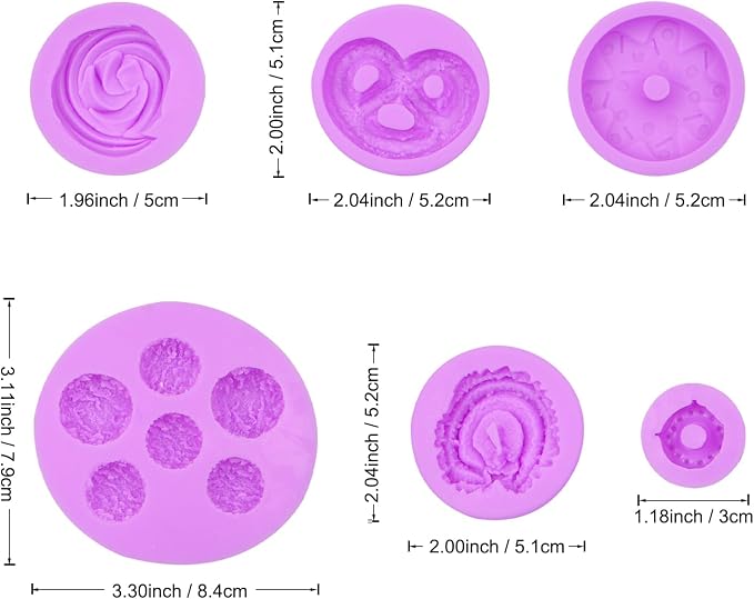 Cookies Chocolate Silicone Molds 6 Packs Donut Candy Mini Waffle Cookie Cream Molds for Cake Decoration Cupcake Toppers Jelly Butter Resin Clay