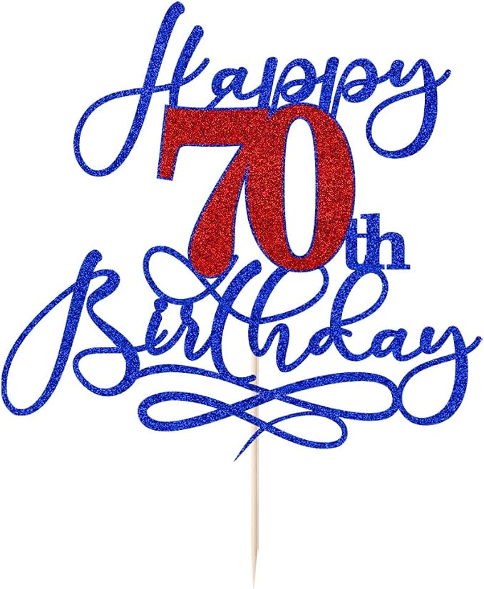 Happy 70th Birthday Cake Topper,Deep blue font red Numbers 70th Birthday Cake Decoration,Hello 70, Cheers to 70 Years/70th Anniversary,70& Fabulous Party Decoration
