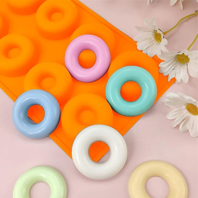 2er Pack Silicone Donut Mold - Non-Stick Silicone Doughnut Pan DIY Chocolate Baking Cookie Molds, Heat Resistant, Make Donut Cake Biscuit Bagels, BPA Free Dishwasher Safe (orange, 8 Cavities)