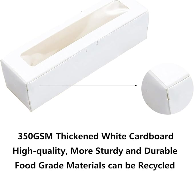 Xuwzenkl Macaron Boxes for 6 to 10 Macarons, 20 Pack 8x3x2 Inches Macaron Packaging for Home DIY Baking(White)