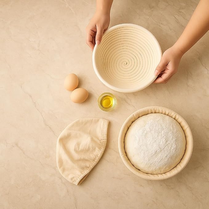 Saint Germain Bakery Premium Round Bread Banneton Basket with Liner - Perfect Brotform Proofing Basket for Making Beautiful Bread (8 inch)