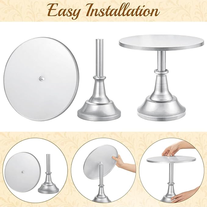 HBlife 3-PCS Silver Cake Stand Set (8"/10"/12" Plate) for 6-10 Inch Cakes, Perfect Dessert Table Display Set, Cupcake&Cake Stands for Party, Wedding, Birthday, Baby Shower, Anniversary (Metal)