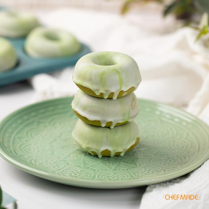 CHEFMADE Mini Donut Pan, Nonstick 6-Cavity Carbon Steel for Baking | Ring Donut Pan for Baking, Bagel Pan Bakeware. Nonstick steel, even heat to 428°F. PTFE/PFOA free. Easy clean (Green)