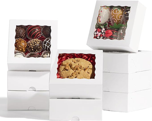 50 Pcs Bakery Boxes - 5x5x2 Inch with Window - Cookies, Mini Cakes, Chocolate Covered Strawberries, Macarons, Pies & Brownie Boxes