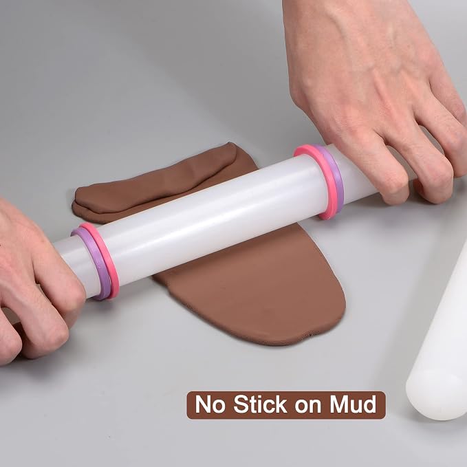 HARFINGTON Fondant Rolling Pin PP 45cm x 2.5cm Non Stick for Baking White