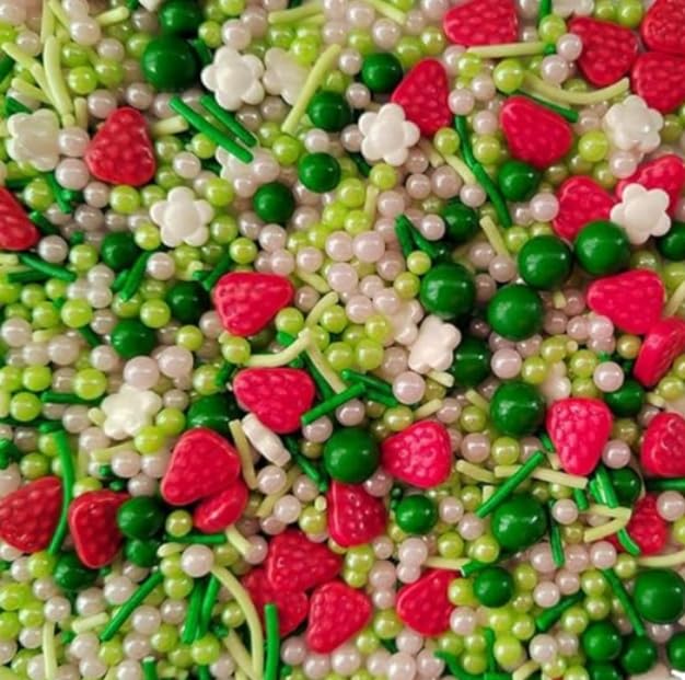 Sentovac Edible Strawberry Jimmies and Flowers Mixing Sprinkles for Decorating 1 Bottle 3.35oz/ 95g | Cake Cupcakes and Ice Cream Topper Decorations