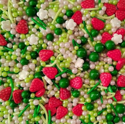 Sentovac Edible Strawberry Jimmies and Flowers Mixing Sprinkles for Decorating 1 Bottle 3.35oz/ 95g | Cake Cupcakes and Ice Cream Topper Decorations