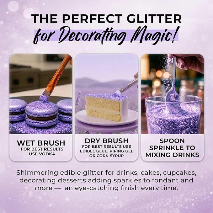 Purple Edible Glitter for Drinks 20g - Purple Edible Glitter for Cakes Cocktails Cake Decoration Sprinkles - Purple Luster Dust for Cocktail & Cake Topper Chocolate Baking Decorating Fondant Cookies - Drink Shimmer Spray - Food Grade Vegan, Kosher, Hal...
