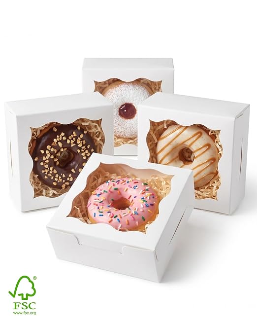 qiqee 400Pcs White Bakery Box with Window 4"x4"x2.5" Macaron Boxes Small Donut Pastry Boxes for Party Mini Cookie Boxes