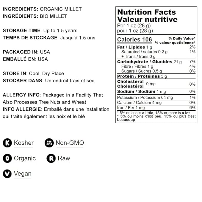 Food to Live Organic Millet Flour, 16 Pounds Non-GMO, Kosher, Vegan, Stone Ground, Unbleached, Unbromated, Bulk, Product of the USA