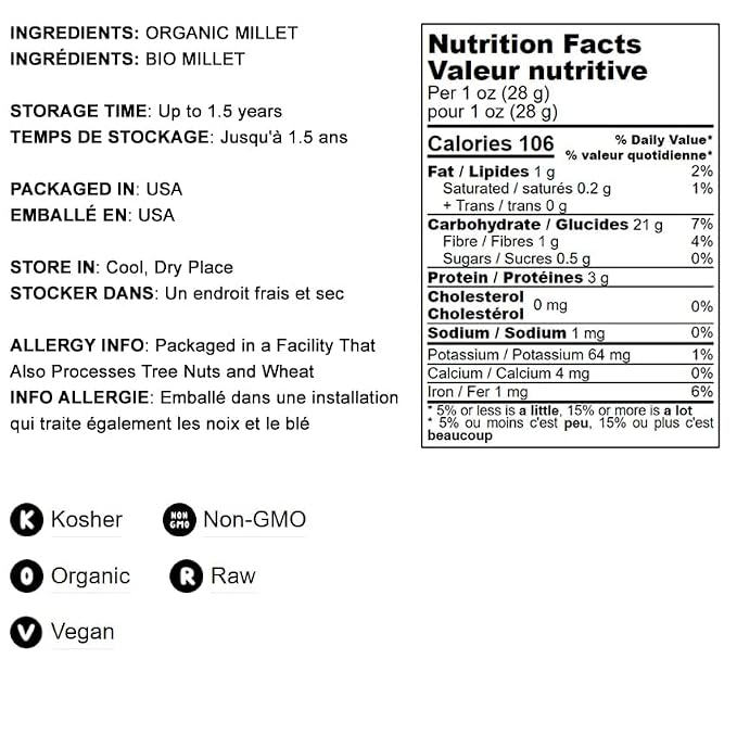Food to Live - Organic Millet Flour, 3 Pounds - Non-GMO, Kosher, Raw, Vegan, Stone Ground, Unbleached, Unbromated, Bulk