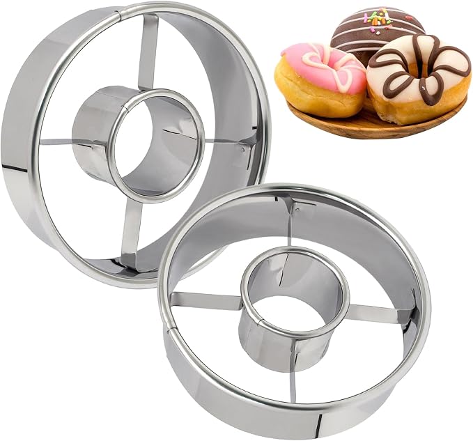 Luomorgo 2 Pack Stainless Steel Donut Cutter 3.15 Inch - Heavy Duty Doughnut Cutter Baking Tools for Donuts, Bagels, Cookies & Biscuit Pastries - Home & Professional Use