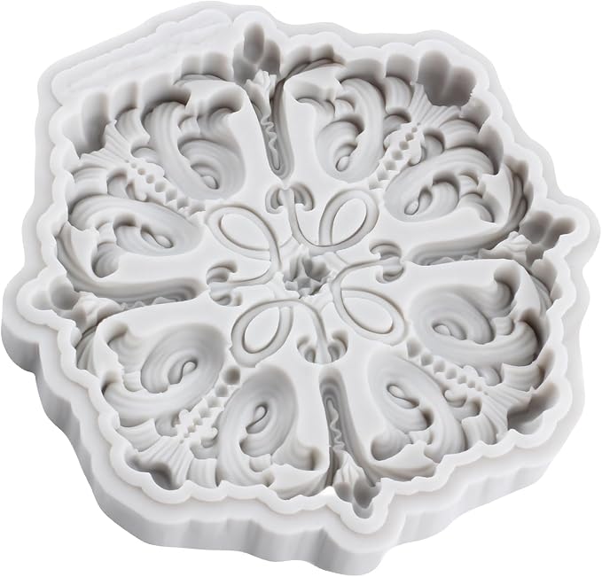 Baroque Style Curlicues Scroll Lace Fondant Silicone Molds Relief Flower Mold Filigree Mold For 3D Sculpted Cake Decorating Cupcake Topper Candy Chocolate Gum Paste Polymer Clay