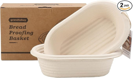 2 x 10inch Oval Sourdough Banneton Pulp Bread Proofing Basket with Linen Liners for Professional and Homemade Artisan Bread Baking Supply