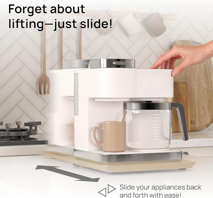 Ibyx Elegant Appliance Slider - Sliding Tray for Coffee Maker & Heavy Kitchen Appliances, Easy Slide, Made of Premium Bamboo, Space-Saving Kitchen Organizer, 40 lb Capacity, Natural - 12 x 16 Inch