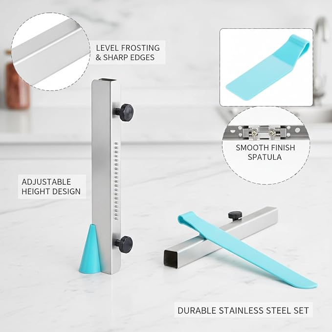 2-Piece Adjustable Cake Smoother Set, Stainless Steel Icing Spatulas for Defined Edges and Level Frosting on Tiered Cakes