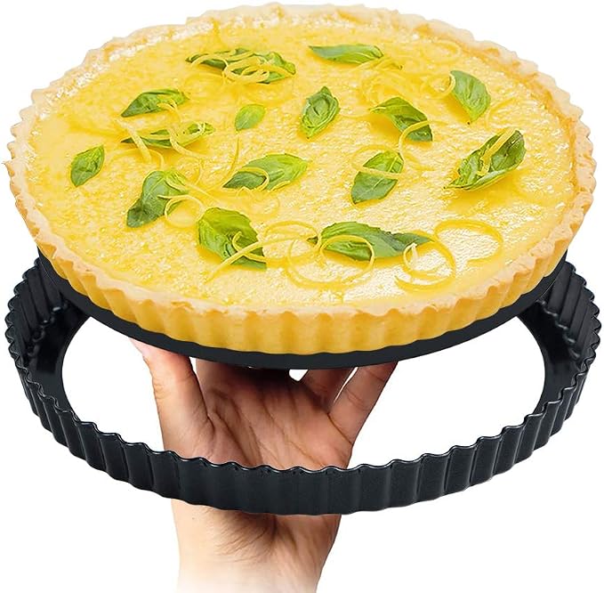 Webake 9 Inch Round Tart Pan with Removable Loose Bottom, Non-stick Carbon Steel Fluted Flan Quiche Pan Large Tart Tin