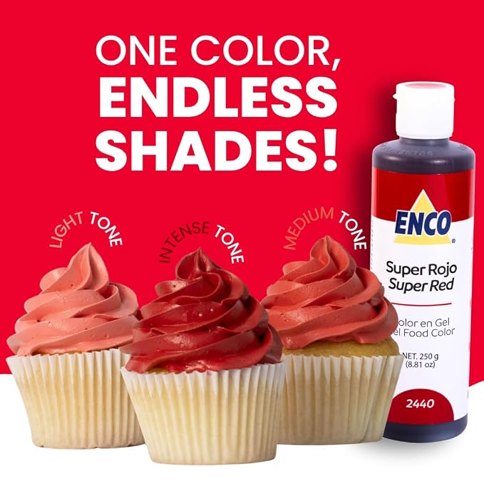 ENCO Food Coloring Gel Super Red 8.8 oz (250g) Concentrated, Vegan