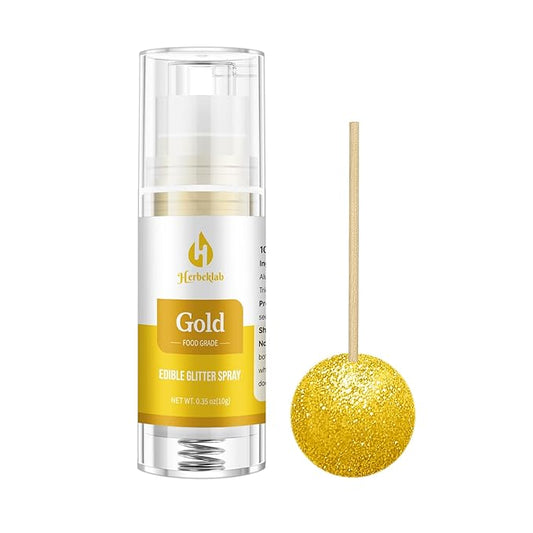 Gold Edible Glitter Spray – Herbeklab 10g Food Grade Edible Shimmer Spray for Cakes, Cookies, Chocolate, Strawberries, Drinks and Cocktails– Upgraded Bottle Design