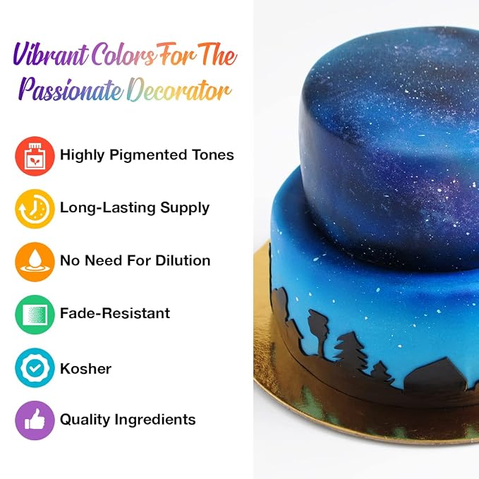 Chefmaster - Airbrush Kit - Airbrush Food Coloring - 8 Pack - True To Shade Vibrant Colors - Works With Any Airbrush Tool, Achieves Amazing Effects and Designs - Fade-Resistant Color - Made in the USA