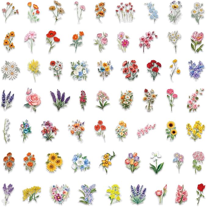 120Pcs Pressed Flowers Stickers Pack, Transparent Flower Stickers Waterproof Floral PET Decals for Water Bottles Laptop Scrapbooking Journaling Guitar Suitcase Phone Gifts for Kids Teens